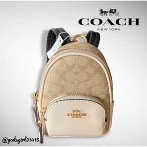 NWT Coach Mini Court Backpack in Signature Gold/ Light Khaki Chalk